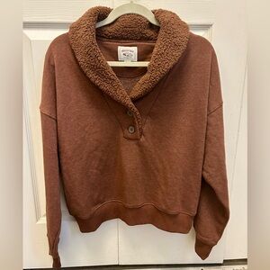 Vintage Y2K American Eagle Outfitters Rust Sherpa Collar Button Pullover